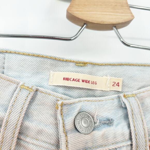 Levis Womens Dyed Raw Hem High Rise Ribcage Wide Leg Jeans Size 24 Light Wash - Picture 4 of 10